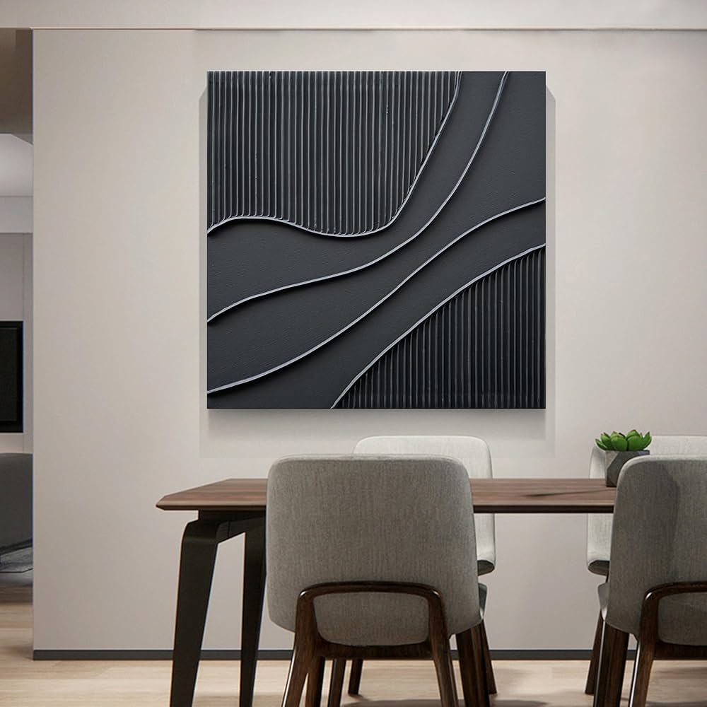NANKAI Art Hand-Painted Black Texture Minimalist Oil Painting 24×24 inch Abstract Home Wall Art Deco Painting