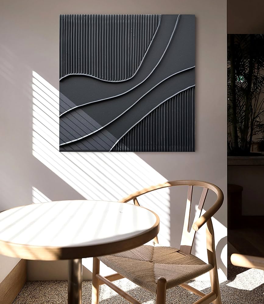 NANKAI Art Hand-Painted Black Texture Minimalist Oil Painting 24×24 inch Abstract Home Wall Art Deco Painting