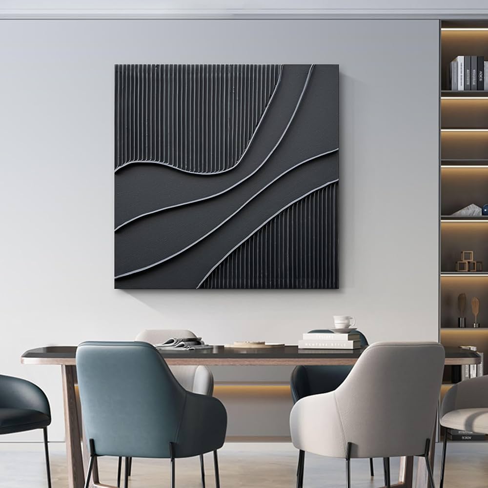 NANKAI Art Hand-Painted Black Texture Minimalist Oil Painting 24×24 inch Abstract Home Wall Art Deco Painting