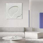 NANKAI Art Hand-Painted White Canvas Wall Art Abstract Thick Texture Oil Painting Modern Minimalist Art Home Wall Decoration Painting 24×24 inches