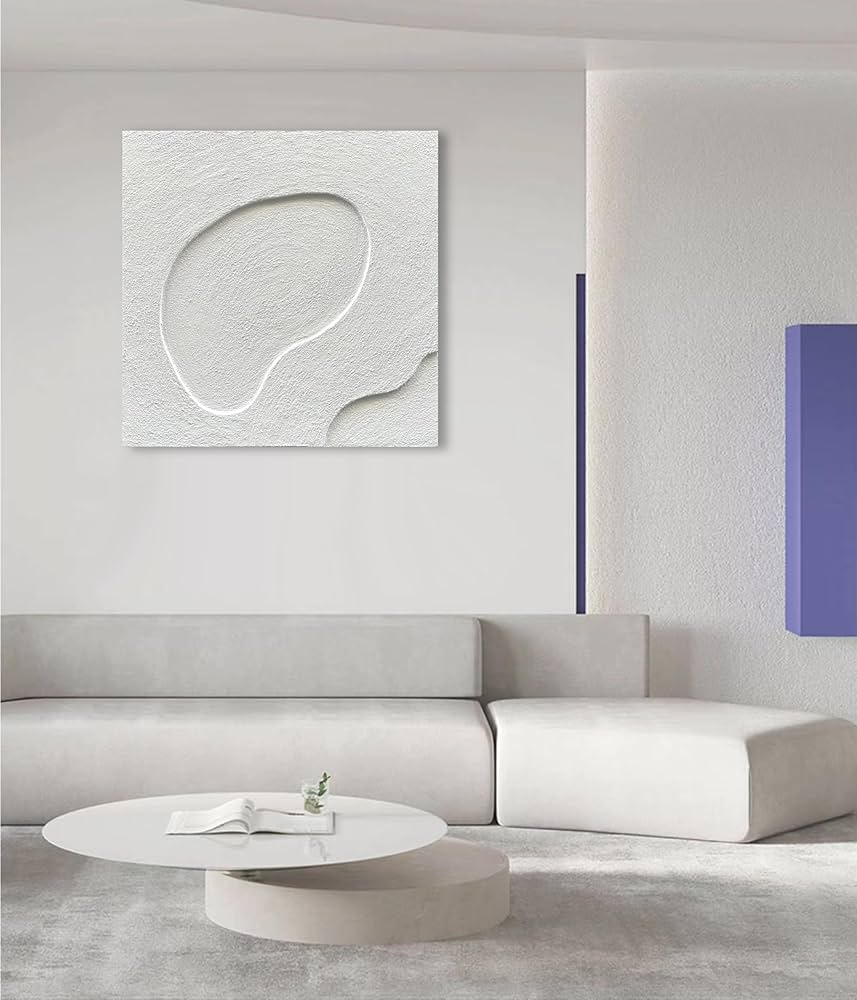 NANKAI Art Hand-Painted White Canvas Wall Art Abstract Thick Texture Oil Painting Modern Minimalist Art Home Wall Decoration Painting 24×24 inches