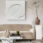 NANKAI Art Hand-Painted White Canvas Wall Art Abstract Thick Texture Oil Painting Modern Minimalist Art Home Wall Decoration Painting 24×24 inches