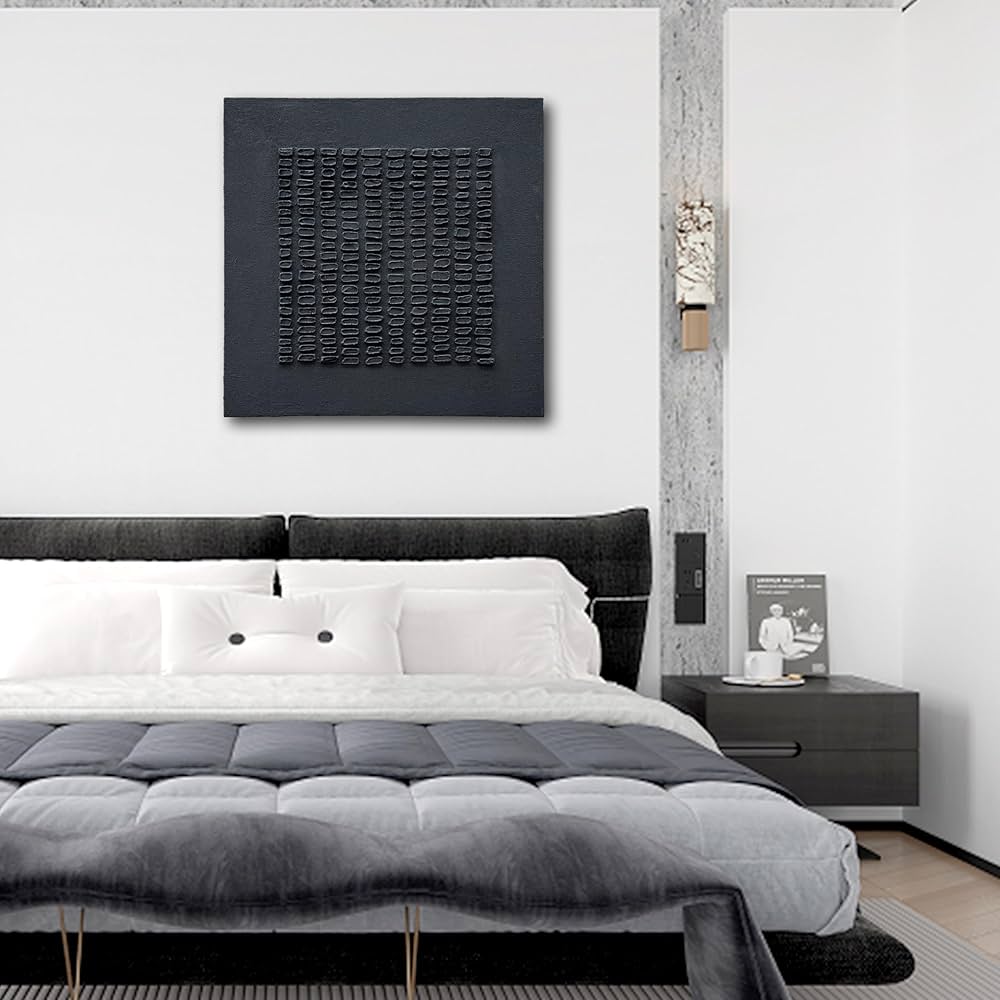 NANKAI Art Hand-Painted Black Thick Texture Abstract Art Contemporary Minimalist Canvas Oil Painting Home and Office Wall Decoration Art, 24×24 inches