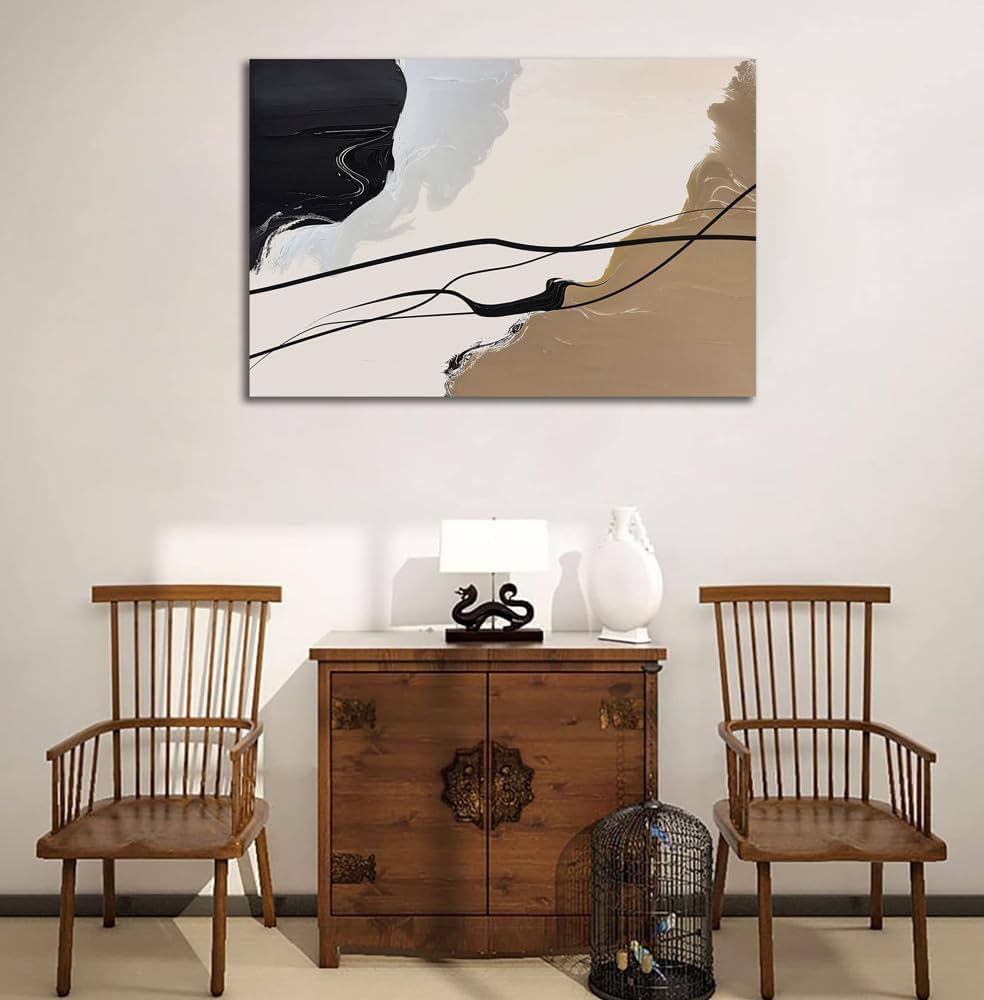 Abstract Wall Art Canvas Decor Large Abstract Art Paintings for Living Room Brown and Grey Fantasy Graffiti Pictures for Home Bedroom Kitchen Decorations (32x48inches)