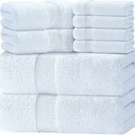 Luxury White Bath Towel Set of 8 Pieces – 100% Turkish Cotton 700 GSM Highly Absorbent Towels for Bathroom, 2 Bath Towels, 2 Hand Towels, 4 Washcloths
