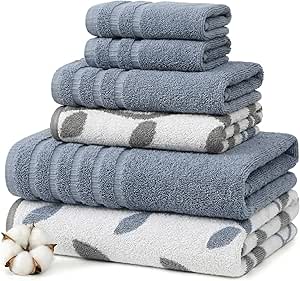 Modern Threads Organic Vines 6-Piece 100% Cotton Towel Set – Yarn Dyed Jacquard & Solid – Includes 2 Bath Towels, 2 Hand Towels, 2 Washcloths – Absorbent, Quick Dry, Soft & Durable – Blue
