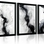 QWETYY666 Black And White Abstract Textured Wall Art Wood Black Framed Modern Living Room Canvas Wall Decor Large White Gray Minimalist Abstract Bedroom Pictures Prints Artwork 12×16 inch