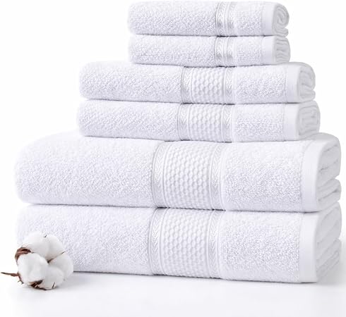 SKY BEDDINGS Premium 6-Piece Towel Set – 600 GSM 100% Cotton, Soft & Highly Absorbent Towels for Bathroom, Hotel & Spa – Includes 2 Bath Towels, 2 Hand Towels, and 2 Washcloths – Dark Grey