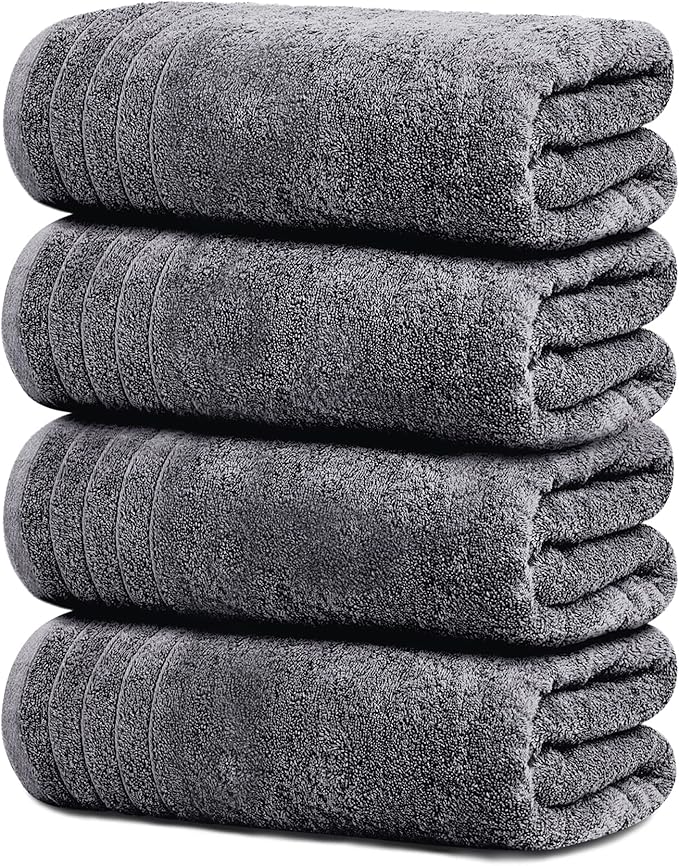 Tens Towels Pack of 4 Extra Large Bath Towels 30 x 60 Inches, 100% Cotton, Larger & Lighter Weight, Quicker to Dry, Super Soft and Absorbent, Perfect for Bathroom, Dark Grey