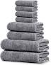 Tens Towels Pack of 8 Towels Set, 2 Extra Large Bath, 2 Hand, 4 Washcloths, 100% Cotton, Lighter Weight, Quicker to Dry, Super Absorbent, Perfect for Bathroom, Dark Grey