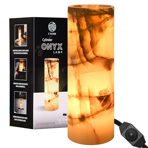 UMAID Handcrafted Onyx Marble Table Lamp, Each Lamp One-of-a-Kind with Natural Patterns, Warm Amber Glow, Dimmable Cord & Bulb, Modern Home Decor for Bedroom, Desk, Office, Living Room, or Bedside