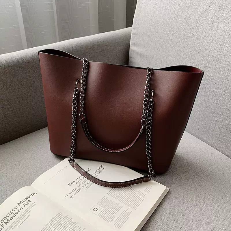 Chain Leather Tote Bag